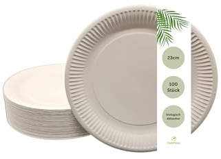 DeinPack platos desechables 23 cm de diámetro 100 unidades I platos de papel blancos redondos I platos de papel resistentes para fiestas blancos | vajillas de fiesta reciclables | platos ecológicos c
