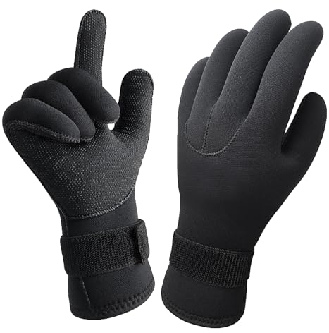 Cleminsta Tauchhandschuhe 3mm, Neoprenhandschuhe zum Angeln Tauchen, XL Schwarz Thermische Handschuhe mit Elastischem Verstellbarem Handgelenk für Schwimmen Surfen Schnorcheln Fischen