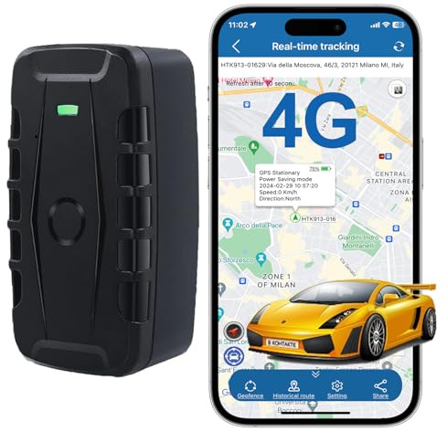TKMARS 4G GPS-Tracker Auto GPS Tracker 240 Tage Standby-Zeit, 60 Historien Abrufbar, Stark Magnetisch Wasserdicht, 20000mah