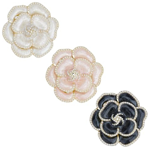 SUPERFINDINGS 3 pièces Camélia Émail Pin avec Perle pour Dames Élégantes Broches Camélia Bouquet de Fleurs Épingles pour Femmes Manteau Sac à Main Accessoires Fête de Mariage