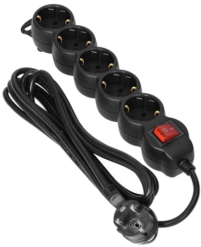 Miratic 5 Fach Steckdosenleiste Mehrfachsteckdose schwarz mit Schalter Steckdosenleiste 5-Fach mit Flachstecker IP20 Max. Belastung [W]: 3680 Steckdosentyp: Schuko (5m)