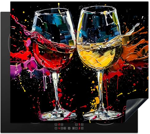 KitchenYeah© Herdabdeckplatte Einteilig Abdeckplatten Cerankochfeld Abdeckung Ceranfeld Herdplattenabdeckung Induktionsmatte Weinglas - Kunst - Abstrakt - Schwarz - 60x52 cm
