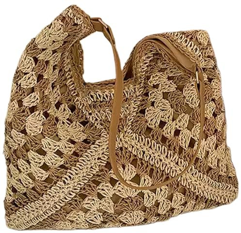 qiqiaollo Stroh-Strandtasche, hohle Blumen-Strohtaschen for Damen, Vintage-Schulter-Strohhandtaschen, große Kapazität, Sommertasche, Schwarz/63