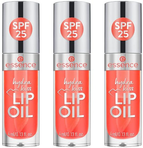 essence hydra kiss LIP OIL, Lipgloss, Nr. 04, Orange, feuchtigkeitsspendend, pflegend, mit Ölen, vegan, UVA- und UVB-Filter + SPF 25, ohne Konservierungsstoffe, ohne Parabene, 3er Pack (3x4ml)