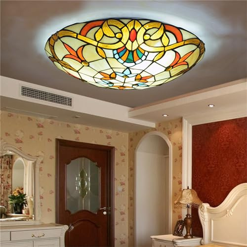 TZSMUM Deckenleuchte Tiffany Retro Stil Deckenlampe Handgefertigte Hängeleuchte Kunst Glas Lampenschirm Decken Beleuchtung für Wohnzimmer Schlafzimmer Esszimmer Korridor Badezimmer Balkon (50CM)