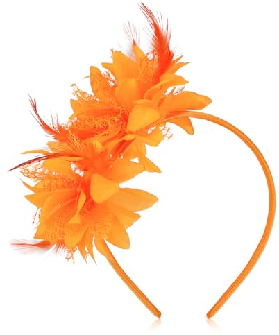 MWOOT Feder Haarreif mit Künstlichen Blumen, 1920er Fascinator Kopfschmuck für Damen, Orange Feder 20er Jahre Stirnband für Karneval Cocktail Hochzeit Tee-Party Accessoires