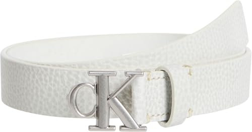 Calvin Klein Damen Gürtel Monogram Plaque Buckle 2,5 cm Ledergürtel, Weiß (Silver Birch/Tumbled Pewter), 90 cm