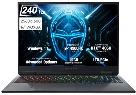 WEELIAO Thunderobot Hunter Blade R16 (2024) Gaming Laptop, 16 QHD+ 240hz 2.5K Display, i9-14900HX, RTX 4060, 16GB DDR5 RAM, 1TB SSD, RGB Backlit Keyboard, Wi-Fi 6, Windows 11 Home, Grey