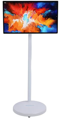 Bewinner TV Portatile Smart Screen da 24 Pollici con Supporto su Palo e Fotocamera Integrata da 5 MP, Display Touch Mobile 6+128G per Streaming Live, Intrattenimento Domestico (Spina UE