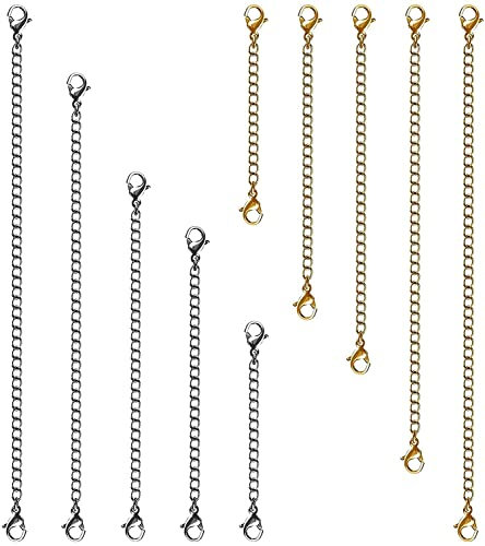 Necklace Bracelet Extenders, 10 Pcs Stainless Steel Gold Silver With 5 Lengths, Extension Chains With Lobster Clasps For Girls Diy Jewelry Making