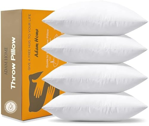 Adam Home Cushion Inserts 65cm x 65cm (26 x 26 inches) Hypoallergenic Fluffy White Cushion Inner, Perfect Hollowfibre for Sofa Cushion Pads (Pack of 4)