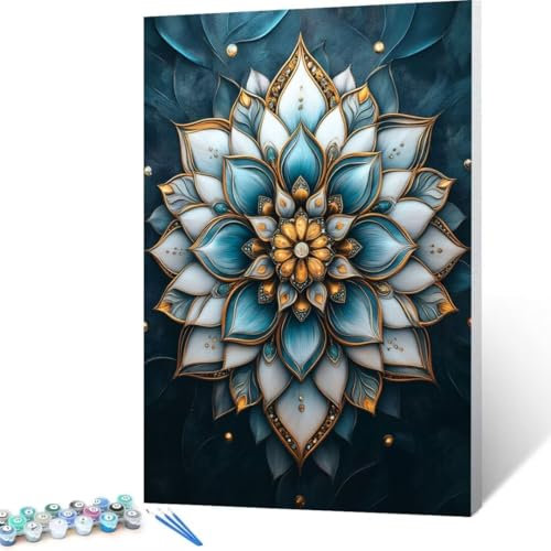 Malen Nach Zahlen Erwachsene Mandala, Paint by Numbers, DIY Bastelset Erwachsene Blume, mit Pinseln und Acrylfarben Handgemalt Ölgemälde Leinwand für Home Decor Geschenk, Ohne Rahmen 35x50cm X - 2