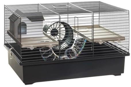 Mäusekäfig Hamsterkäfig Nagerkäfig 49x32,5x29cm mit Zubehör (schwarz)