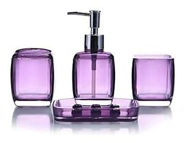 MZSKLW Seifenspender-Set FüR Das Badezimmer 4-teiliges Badezimmer-Zubehör-Set, lila, Zahnbürstenhalter, Seifenschale, Lotionspender, Mundwasserbecher FüR Modernes Bad Design