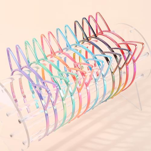 Nenjindz Katzenohren Haarreif Glitzer Katze Ohren Haarreifen für Frauen Mädchen, Regenbogen Katzenohren Haarband Geburtstag Party Katze Haarbänder Geburtstag Stirnband for Erwachsene Party(12 Stück)