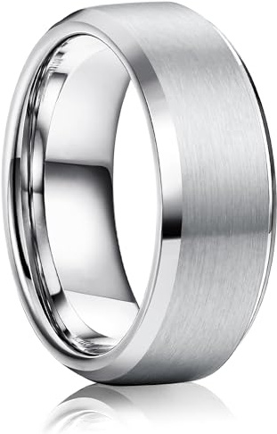 WATEFOER Edelstahl Ringe für Männer Frauen 8MM Hochzeit Band Ring Matte beendet Verlobungsringe abgeschrägten polierten Rand Versprechen Ringe für Männer (Silber, 12)