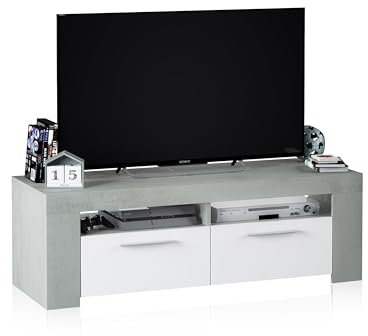 duehome | Mueble de Comedor Moderno, modulo TV Salon, Modelo Dara, Acabado en Color Blanco Artik y Gris Cemento, Medidas: 120 cm (Ancho) x 40 cm (Alto) x 42 cm (Fondo)