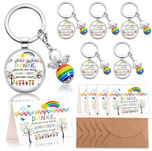 6 Sets Kindergarten Abschiedsgeschenk,Abschiedsgeschenk Erzieher,Kleine Geschenke für Lehrerin mit Schlüsselanhänger,Dankeskarte,Umschläge,Geschenke für Lehrer Tagesmutter Kita Kindergarten