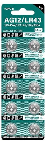 LR43 Knopfbatterien, 1,5 V, Alkaline, stabile Stromversorgung für Geräte und Zubehör, ersetzt AG12/SR43W/SR43/386, 10 Stück