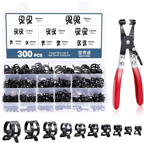 Set di 300 fascette stringitubo inox: 10 misure fascette metalliche a molla da 5 a 18 mm, con morsetto per tubo del carburante, set di riparazione