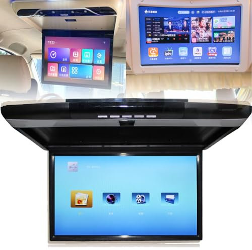 YANGYMM Monitor da Tetto per Auto, Monitor da Tetto Ribaltabile per Auto,17,3 Pollici IPS 1080P WiFi Bluetooth Monitor Auto Ribaltabile Supporta Android HDMI AV FM USB,Black