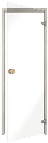 Sauflex Saunatür ESSENTIAL – ESG 8 mm Sicherheitsglas, Laminierter Holzrahmen, Rechts/Links montierbar (Klar/Espe, 60x190)