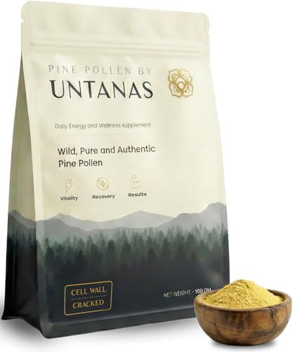 UNTANAS Pine Pollen (100g) - Wild Harvested Natural Pine Pollen - Energy and Vitality Tonic - Muscle Growth - Pineal Gland Supplement