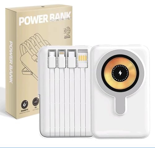 Wireless Magnetic Fast Charging Power Bank with Built-in Cable and Stand, 10000mAh Portable Charger for Multiple Devices