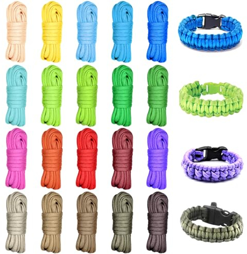 FICOFISE 20 Farben Paracord Seil, Premium 7-Strang Paracord Set 4mm (20x3m) | Paracord Schnur für Herstellung, DIY Basteln, Camping Zubehör & Hundeaccessoires