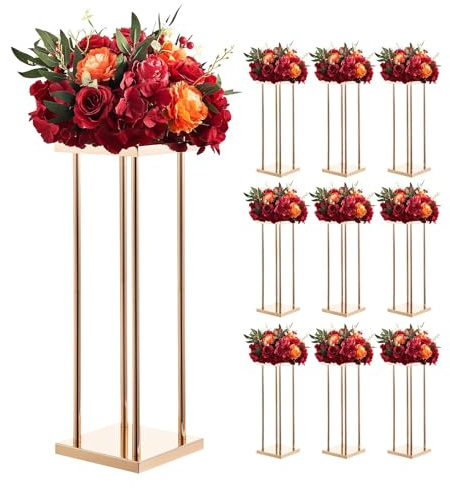 VEVOR Portafiori da Matrimonio 10 Pezzi da 60 cm, Portafiori a Colonna con Laminato Metallico, Espositore Floreale Cubico Cilindrico per Matrimoni, Feste, Compleanni, Casa, Centrotavola Oro Francese
