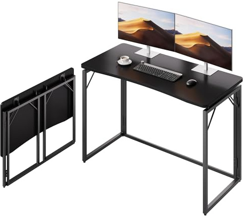 JOYMOOP Schwarzer 101,6 cm großer Klapptisch, Keine Montage, Kleiner Faltbarer Schreibtisch für Zuhause, Büro, Holzplatte, klappbarer Computertisch zum Arbeiten, Schreiben, Lernen – mittlere Größe