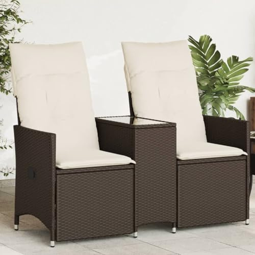 Frdhee Terassenmöbel Außen Lounge Sofa,Gartensofa 2-Sitzer Verstellbar mit Tisch Braun Poly Rattan,Außenbestuhlung für Balkon,Hinterhof
