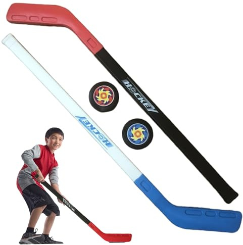 Grtheenumb Street Hockey Sticks, Kids Hockey Set Street Floor Training Kids Stick with 2 Balls for Children Boys and Girls Indoor Outdoor, Blue Red