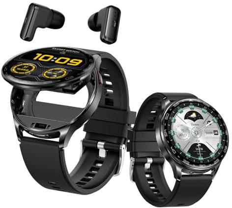AIEK Orologio smart con auricolari per uomo e donna, schermo rotondo da 1,39 pollici, fitness tracker con auricolari Bluetooth, cardiofrequenzimetro e monitor del sonno, per Android