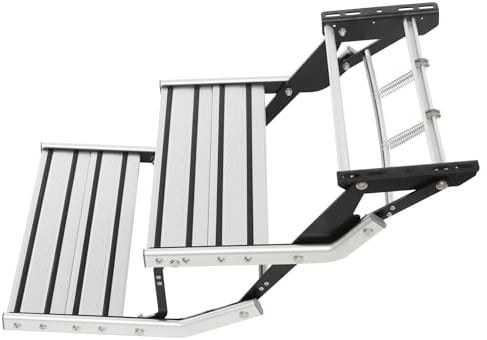 Ecoggeder Manuelle Wohnmobil-Stufen mit LED-Leuchtleiter 200kg Tragkraft, Klappbare Einzelstufen aus Aluminiumlegierung 48.4x50.1x18.3cm rutschfeste Einstiegsstufe Trittstufe für Wohnmobile (Silber)