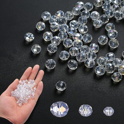 1100 Pcs Cuentas de Cristal Facetadas 8 mm 6 mm 4 mm para Manualidades | Brillo intenso corte nítido forma uniforme orificio liso fácil de enfilar para pulseras collares aretes atrapasoles DIY