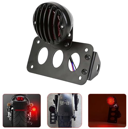 NATGIC Feu Arrière Moto Feu Stop 12V Feux de Signalisation Feux de Plaque D'immatriculation Feu Stop avec Support - Coque Noire + Feux Rouges