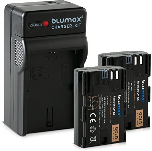 Blumax Gold Edition 2X Akku LP-E6 2040mAh mit Sanyo Zellen + Ladegerät LP-E6 | passend zu Canon EOS 60D 70D 6D 60D 70D 5D Mark 3