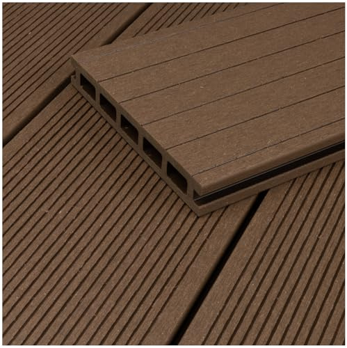 HORI WPC Terrassendielen Komplettset Hohlkammerdiele BPC Aktion Komplettbausatz Inkl. Unterkonstruktion & Clips Wetterfest pflegeleicht Fläche: 16 m² - 400 cm Dielenlänge - Braun