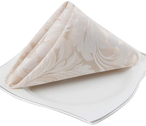 EHouseHome Damast-Jacquard-Stoffservietten, wasserdicht, auslaufsicher, Polyester, Beige, 12 Stück, 43,2 x 43,2 cm