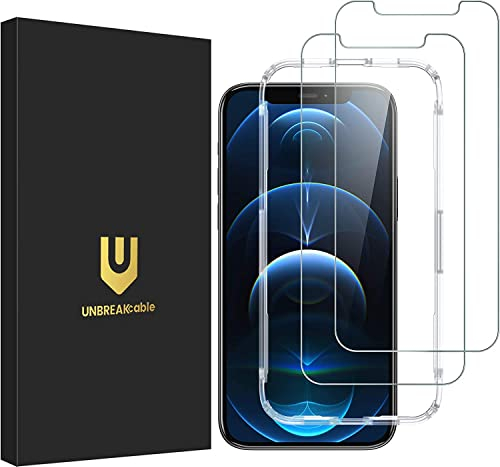 UNBREAKcable Phone Screen Protector for iPhone 12/12 Pro, Tempered Glass Screen Protector [2-Pack] [Easy Installation Frame] [9H Hardness] [99.99% HD Clear] [Bubble Free] for Apple 6.1''