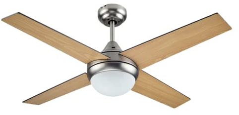 Bastilipo - Ventilador de techo acero cepillado de 105 cm con luz 3 LED y mando a distancia modelo Mojacar Niquel