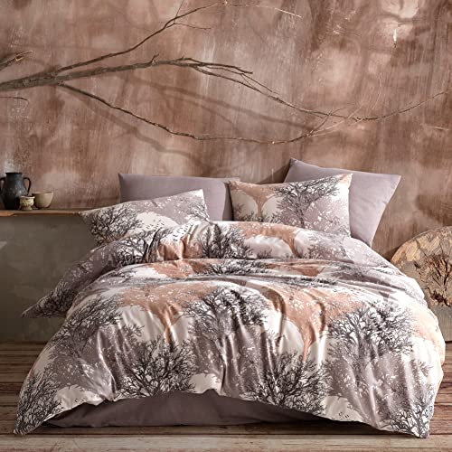 Vency, Bettbezug für Doppelbett, 240 x 220, 3-teilig, braun – OEKO-TEX, 80 % Baumwolle und 20 % Polyester, 1 Bettbezug mit Reißverschluss + 2 Kissenbezüge mit Umschlag, 50 x 80 cm, Modell: Troya