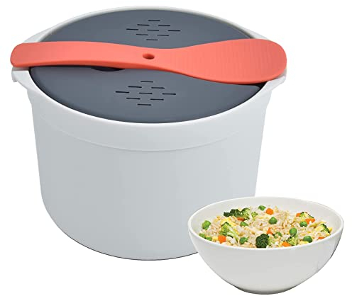 Cuociriso a Microonde, Ottime Prestazioni di Tenuta, Set di Pentole per Riso Al Vapore Set di Pentole per Riso da 2 Litri in Materiale PP per Uso Alimentare(Arancia)