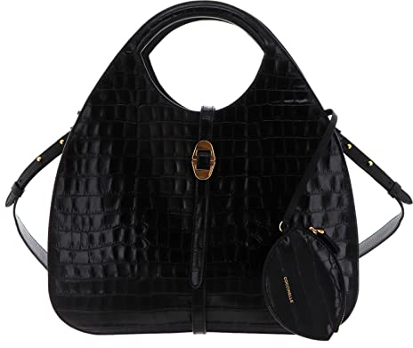 Coccinelle Leder Handtasche Schultertasche Cosima Croco Handbag Noir/Noir schwarz