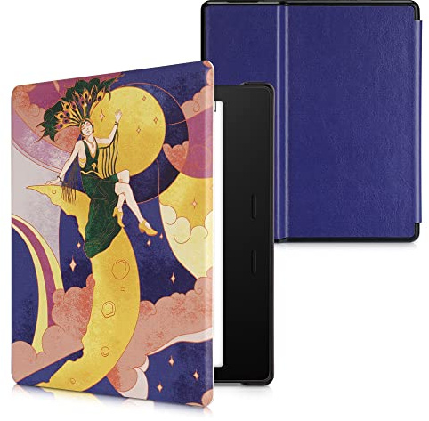 kwmobile Schutzhülle für Amazon Kindle Oasis 10. Generation Hülle - eReader Flip Case mit Auto Sleep Funktion - Artdeco Poster mit Violett Gelb Grün