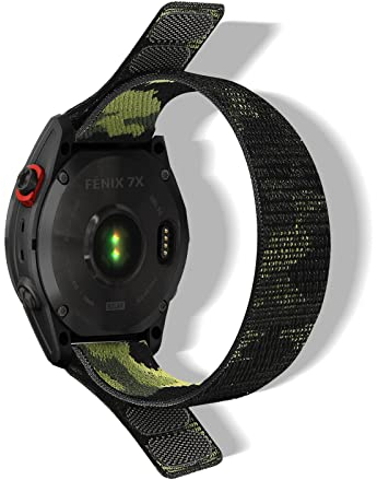 RoYiio Cinturino Nylon per Garmin Enduro 3 /Fēnix 8 47mm 51mm /Epix Series/Quatix Series/Marq Series, Comodo Traspirante, Adesivi magici, Nylon Cinturini per QuickFit 22mm - Mimetico Verde Militare