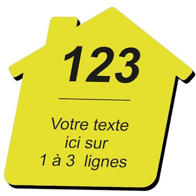 Plaque gravée personnalisée autocollante pour nom et numéro de boîte aux lettres en forme de maison design - jaune - format 5x5 cm