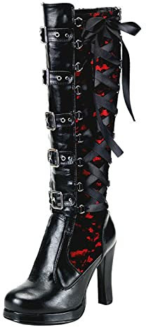 Scarpe estive per donna sexy cattivo cosplay legato -moda donna stivali gotici donna con tacco inverno, Colore: rosso, 41 EU