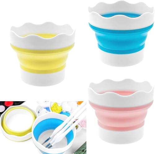 3 Pcs Collapsible Paint Brush Washer Silicone Portable Painting Water Cup Mini Foldable Washing Bucket Brush Holder Organizer Cleaner for Watercolor Oil Painting